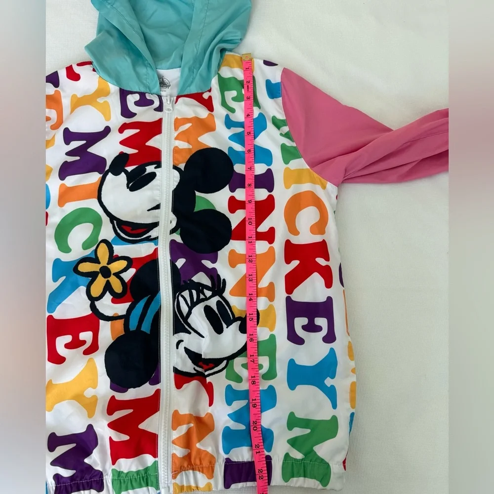 Disney Girl's Hooded Windbreaker Jacket Size L Full Zip Pockets Mickey Mouse